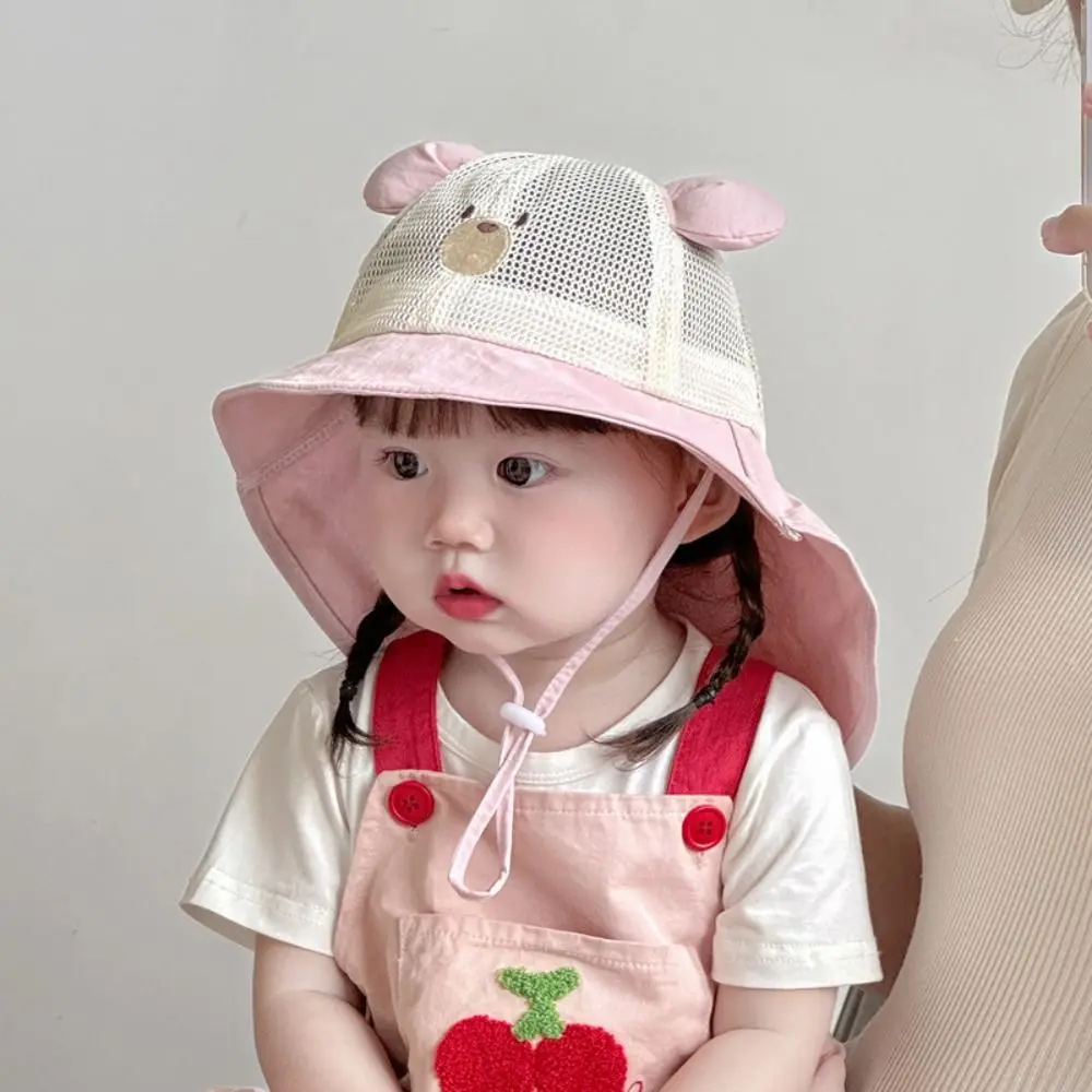 

Cute Cartoon Shawl Hat Breathable Mesh Boy Girl Sun Cap Wide Brim UV Protection Children Fisherman Hat Summer Outdoor