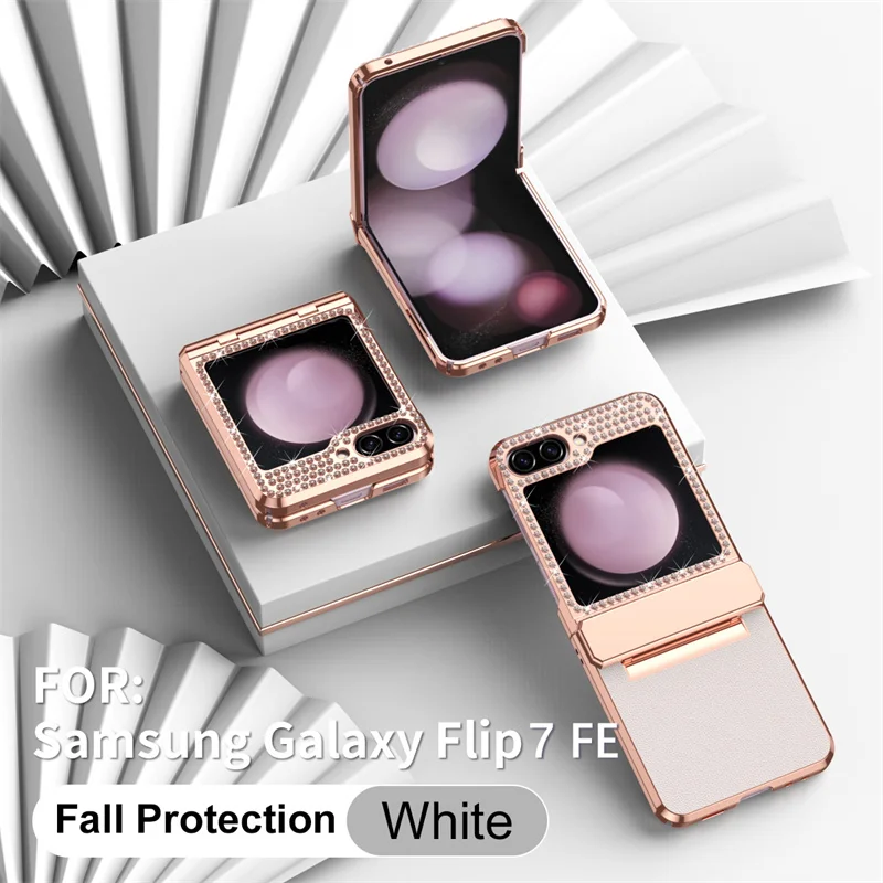 

Luxury Leather Shiny Rhinestone Plated Bezel Hinged Phone Case For Samsung Galaxy Z Flip 7 6 5 4 5G Shockproof Protective Cover