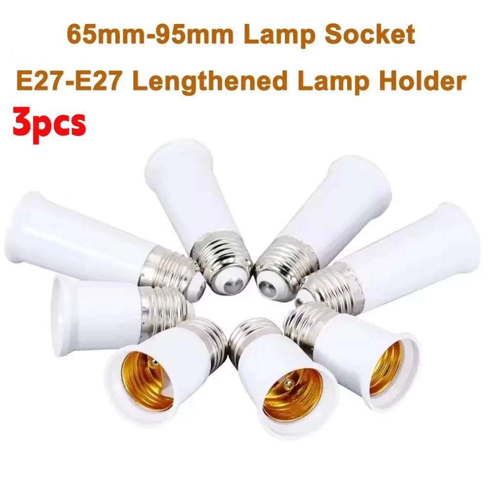 E27 to E27 Lamp Base Extender Adapter Set, 3PCS65mm/95mm Lamp Holder Socket Extension for Bulb Conversion LED Light Adapter