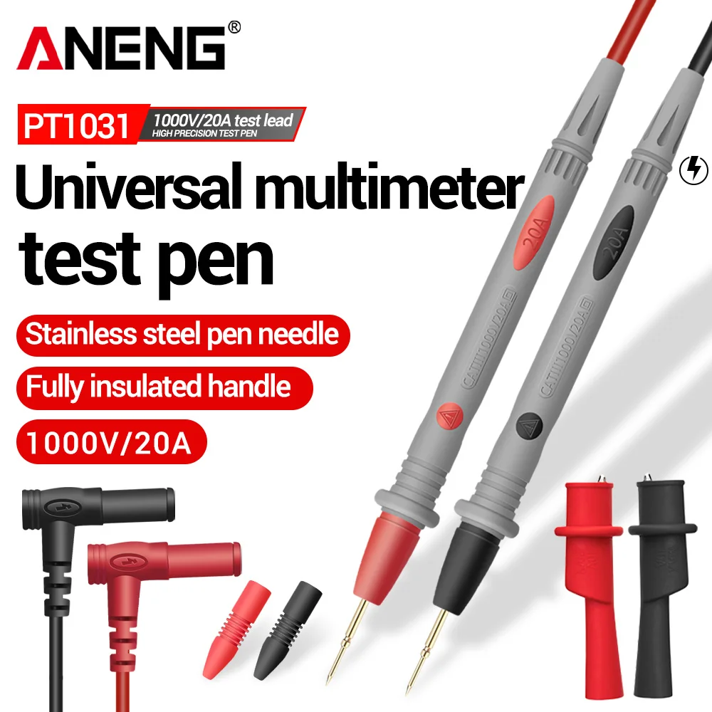 

PT1031/32 Universal 20A 1000V Silicone Digital Multimeter Probe Test Leads Rubber Wire Retardant Gilded Sharp Needle Probe Tools