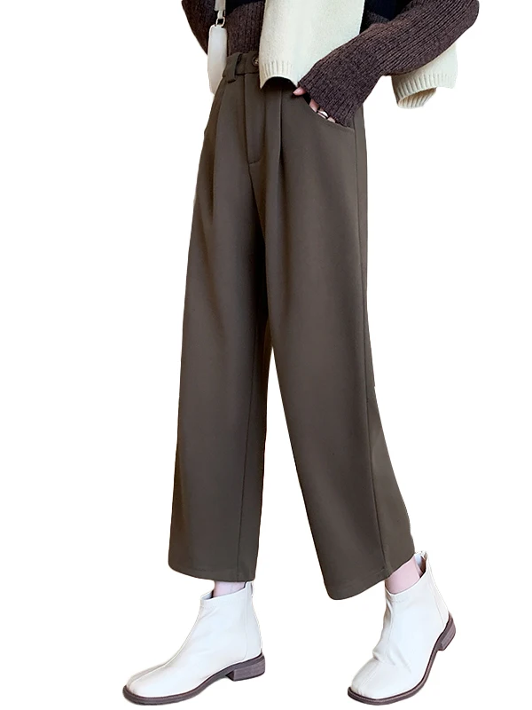Slim Straight Leg Trousers High Waist Wide Leg Suit Pants Woolen Skinnier Version Autumn Winter New Sle Casual High Waist