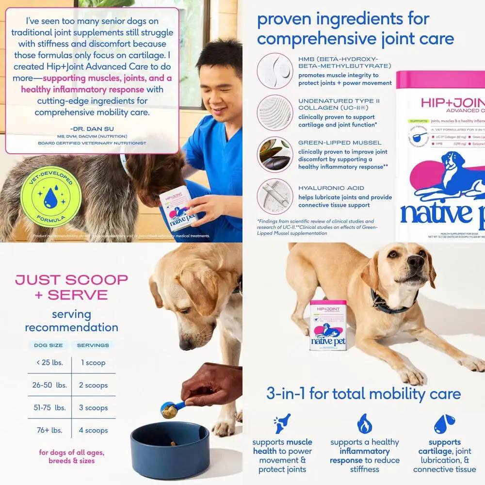 

Advanced Care — добавка для бедер и суставов для собак — поддерживает суставы, хрящ, мышцы и антивоспалительное средство с помощью HMB, UC-II Collag