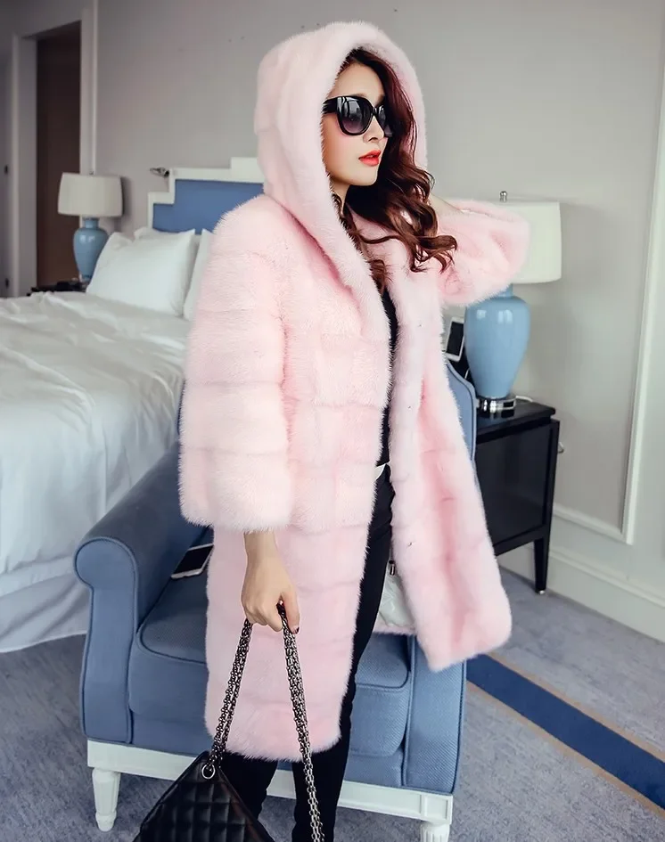 2022 Women Clothing Long Mink Fleece Faux Fur Coat Women's Hooded  Parka Women Fur Coat Long Coat For Lady