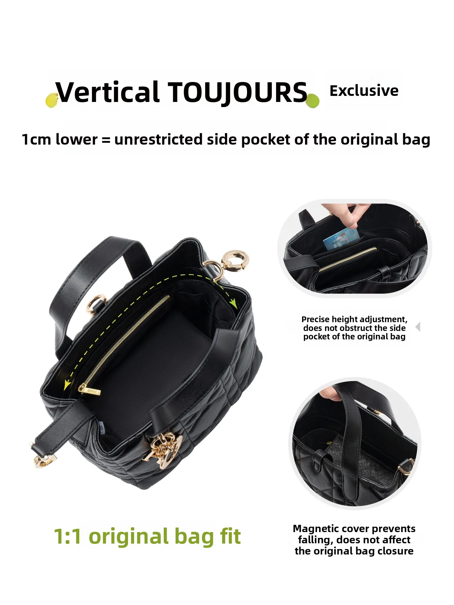 Vertical Dupont Paper Inner  Zipper Tote Bag Organizer by Fan Ji Planning Fashionable Accessory for Handbags