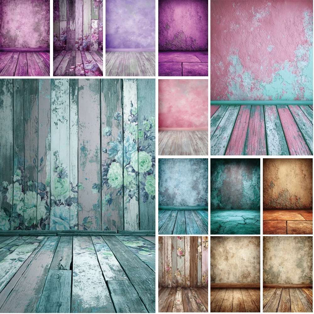 

MOON.QG Vintage Floral Floors Textured Wood Background Backdrop Baby Portrait Party Birthday Photography Accessories Photozone