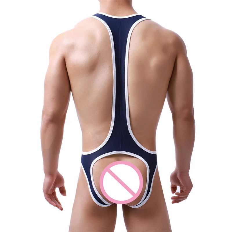 Open Butt Stretch Leotard Sexy Mens Undershirts Gay Jockstrap Jumpsuit Wrestling Singlet One-piece Bodysuit Sexy Men Underwear