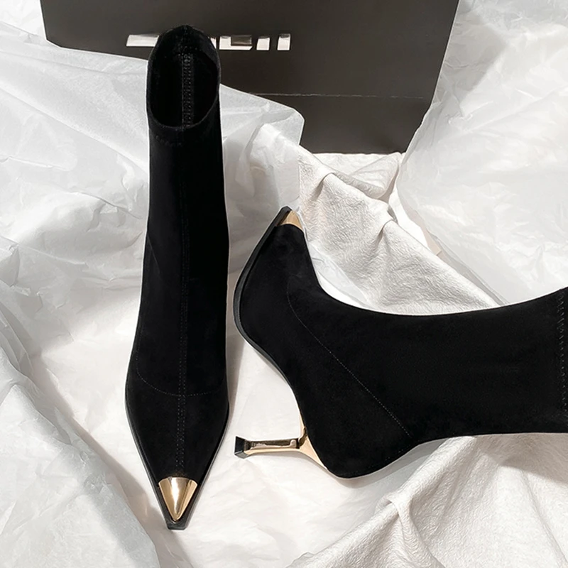 Sexy High Heels Ankle Women's Boots Elegant Pointed Toe Shoes 2025 Fashion Luxury Brand Winter Boots Pumps Gothic Mujer Botas
