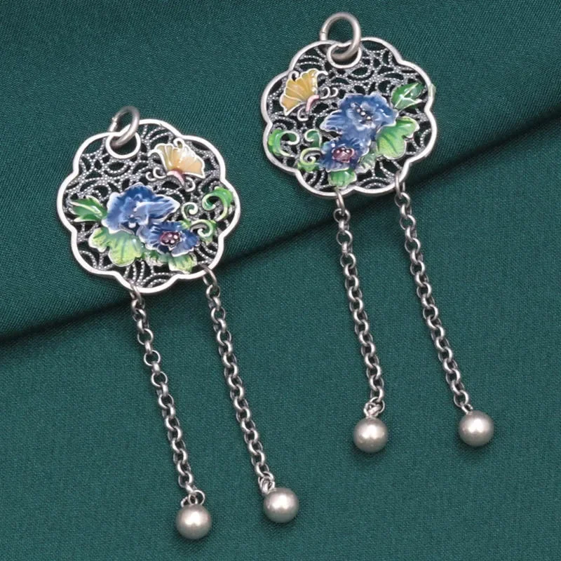 Classic Retro S925 Silver Palace Style Enamel Colorful Hollow Butterfly Flower Pendant Ruyi Chain Necklace Jewelry Gift