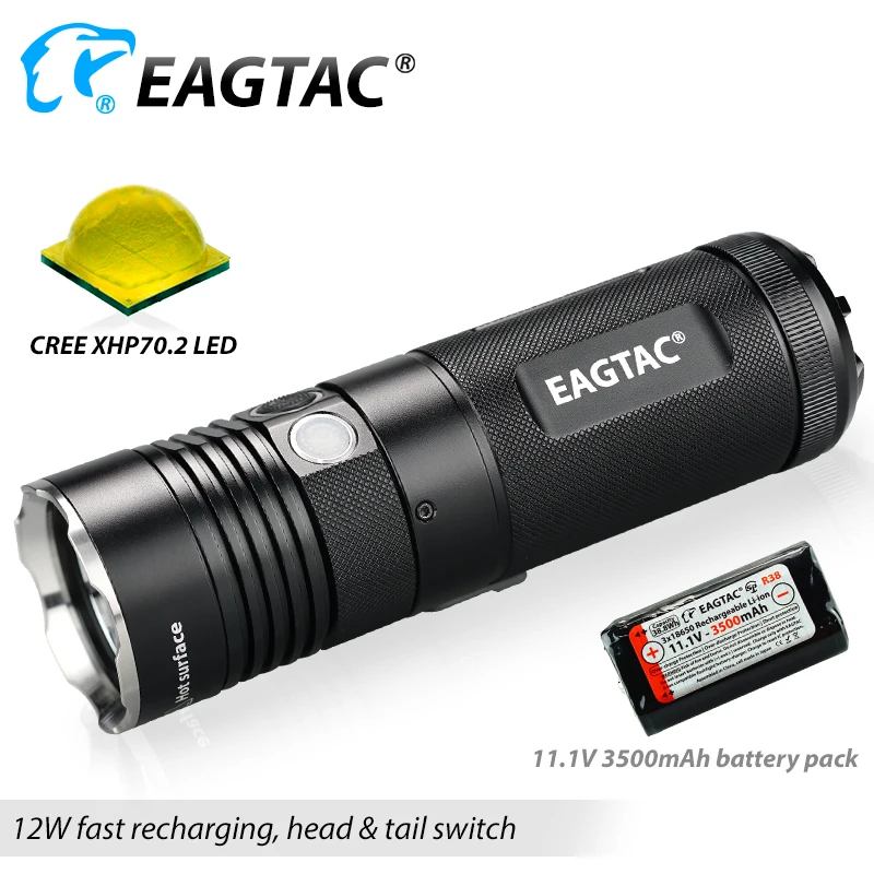 EAGTAC SX30L3-R LED Flashlight XHP70.2 4850 Lumens Compact Torch Five Outputs Buit in Rechargeable 18650 Battery Pack