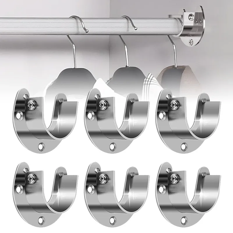 Stainless Steel Clothes Rod Flange Holder Thickened Open Pipe Bracket Half Round Wardrobe Pole Socket for Closet Hanging Rail