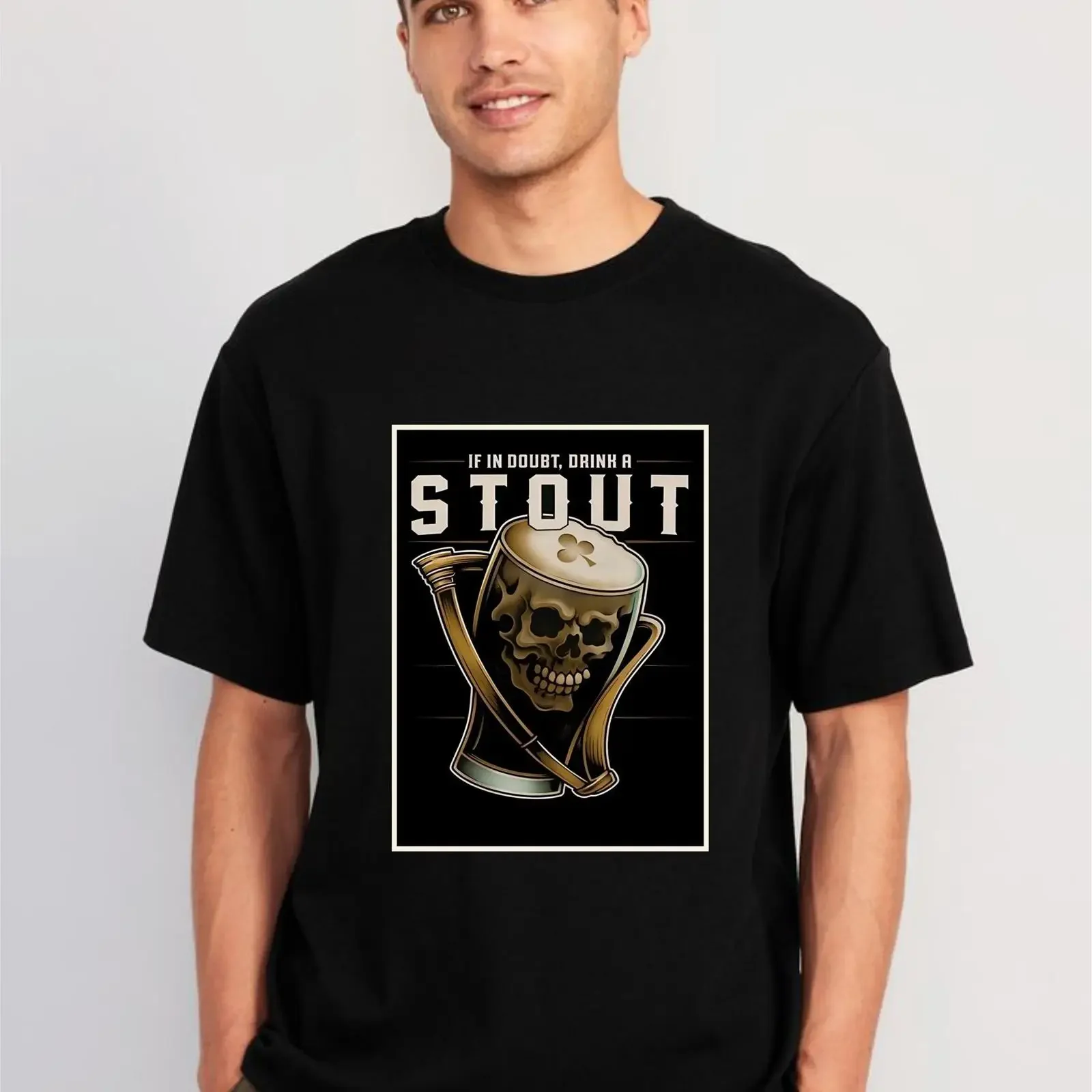 If In Doubt Drink A Stout T Shirt Funny Skull Pint for Beer Lover Irish Pub Drinking Enthusiast Apparel vintage Washed Soft