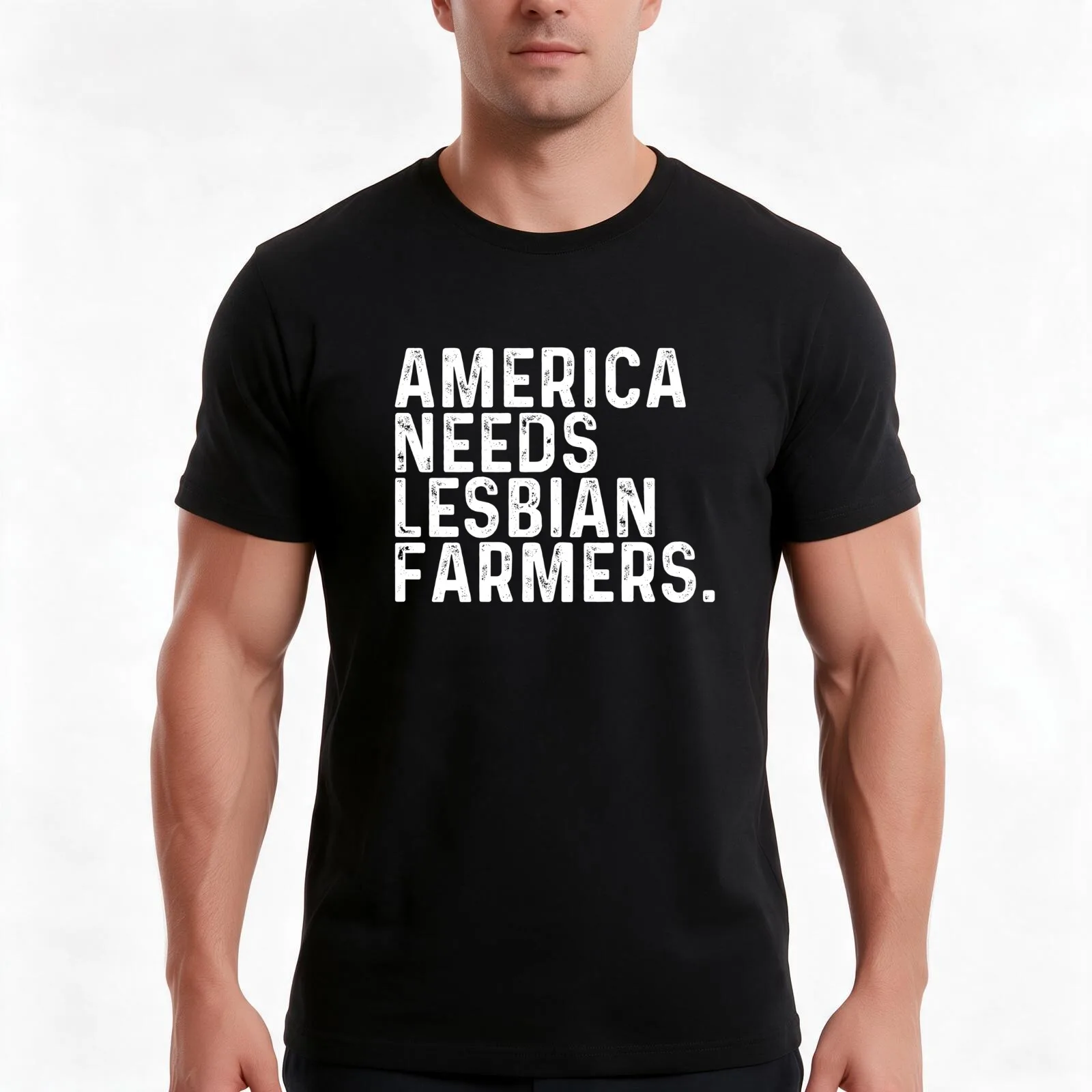 America needs lesbian farmers T-Shirt, Summer Casual Cotton Tee, Oversized Streetwear Tops, Vintage Graphic Print, 100% Cotton