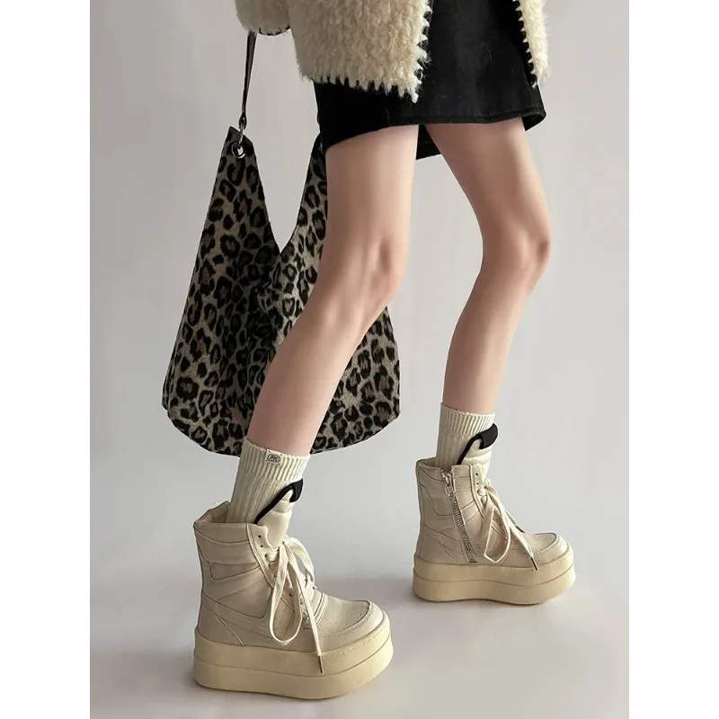 Thick Sole Ankle Boots Design High Top Shoes For Women Autumn And Winter New Height Increasing Casual Sports Board Shoes