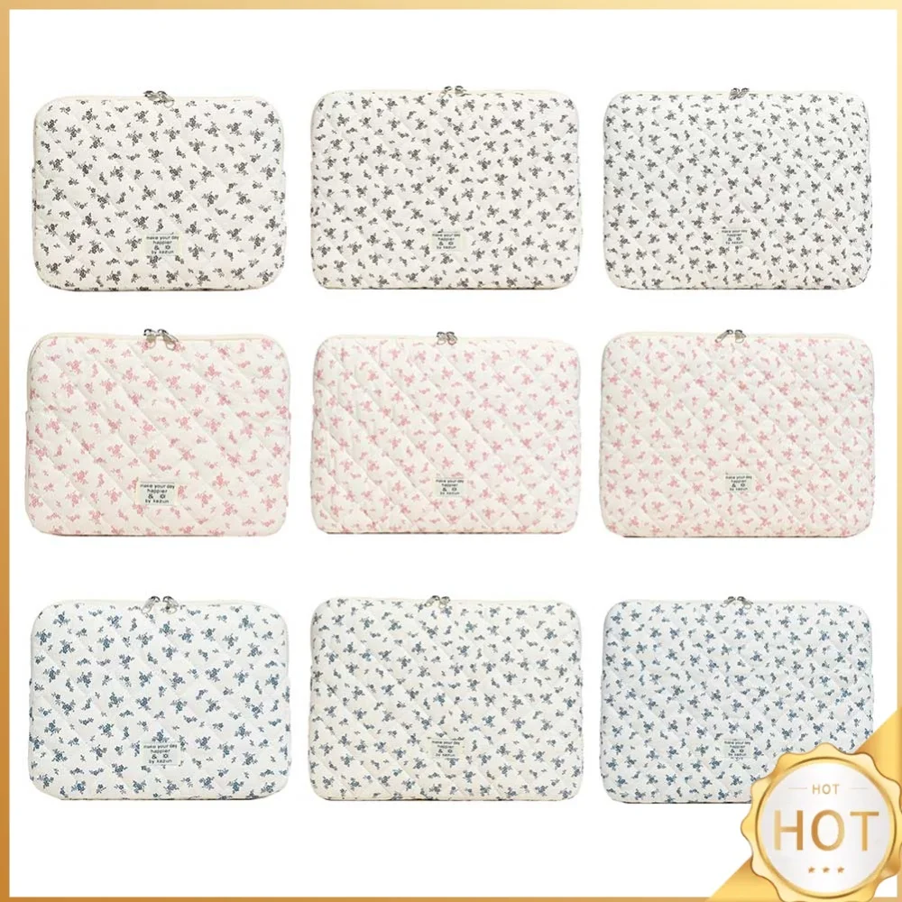 Maple Leaf Soft Pad Tablet Bag Embroidery Puffy Protective Case Cute Quilted Laptop Sleeve Computer Storage Bag