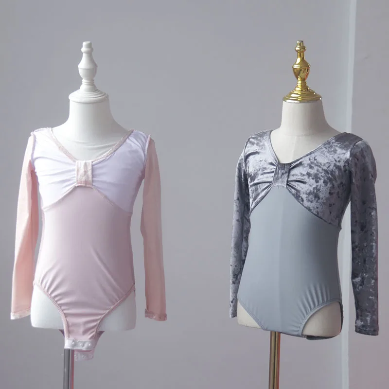 

Kid Girls Long Sleeve Ballet Leotards Dance Costume Solid Gymnastics Practice Clothes Workout Training Bodysuit Dance Wear A1317
