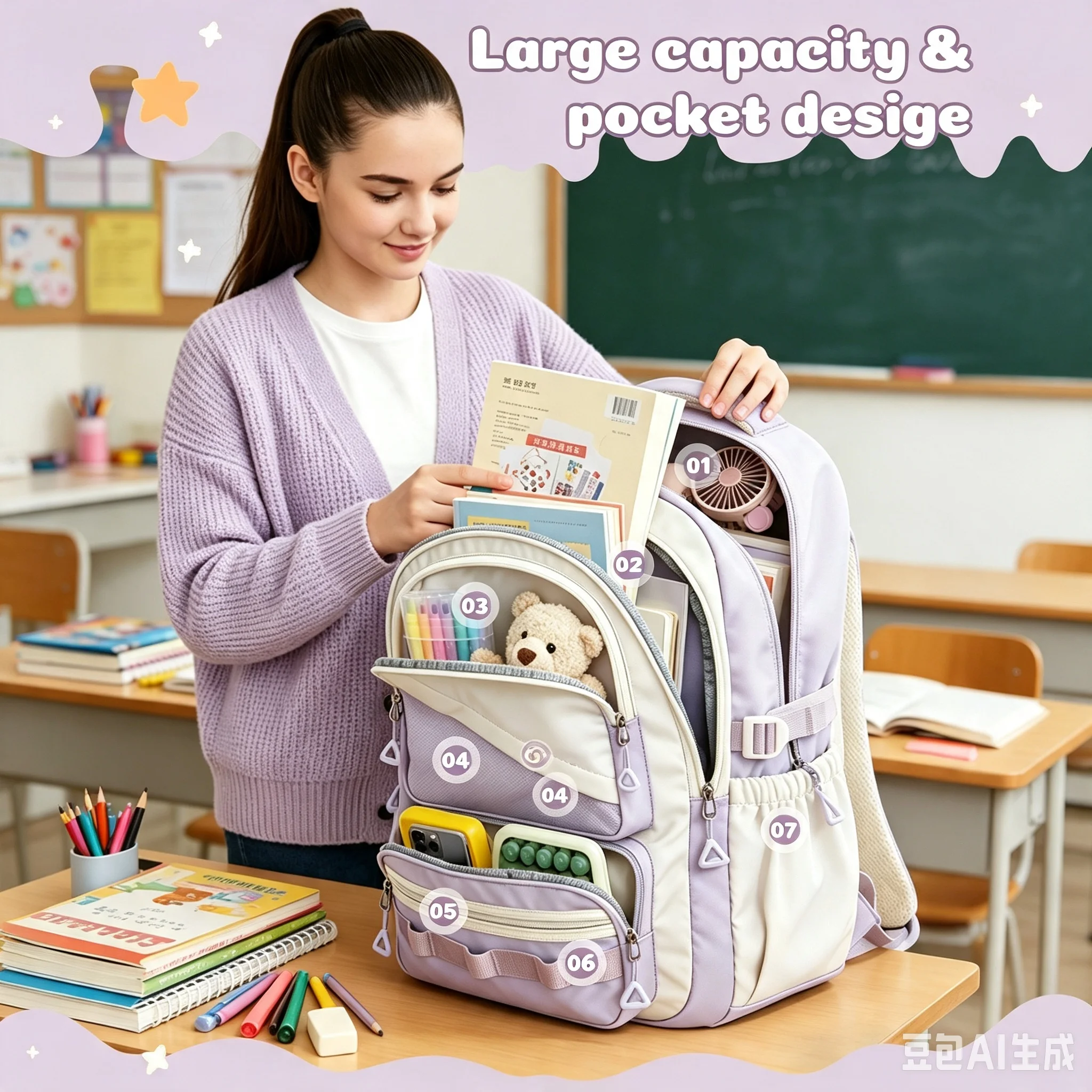 School Bag for Girls Casual School Backpack Teen Y2k Backpack School Girls 5th Grade Bookbag Cute Multipocket Everyday Backpacks