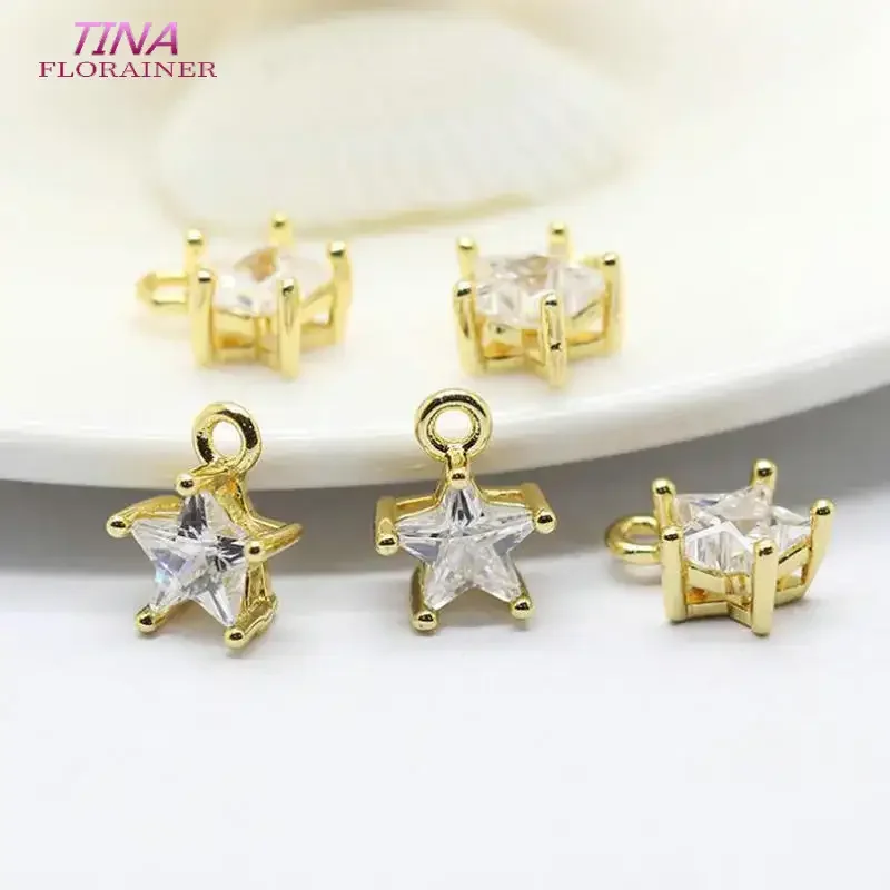 8MM 14K Gold Color Plated Charms Inlaid Zircon Star Charms Pendants Diy Jewelry Findings Earrings Accessories Wholesale