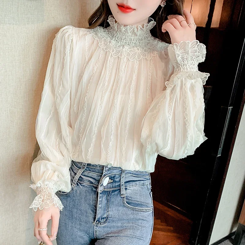 French Girls Streetwear Lace Splicing Sexy Tops Women Clothes Female Spring Autumn Ladies T-shirt Cheap Wholesale BPAY6383