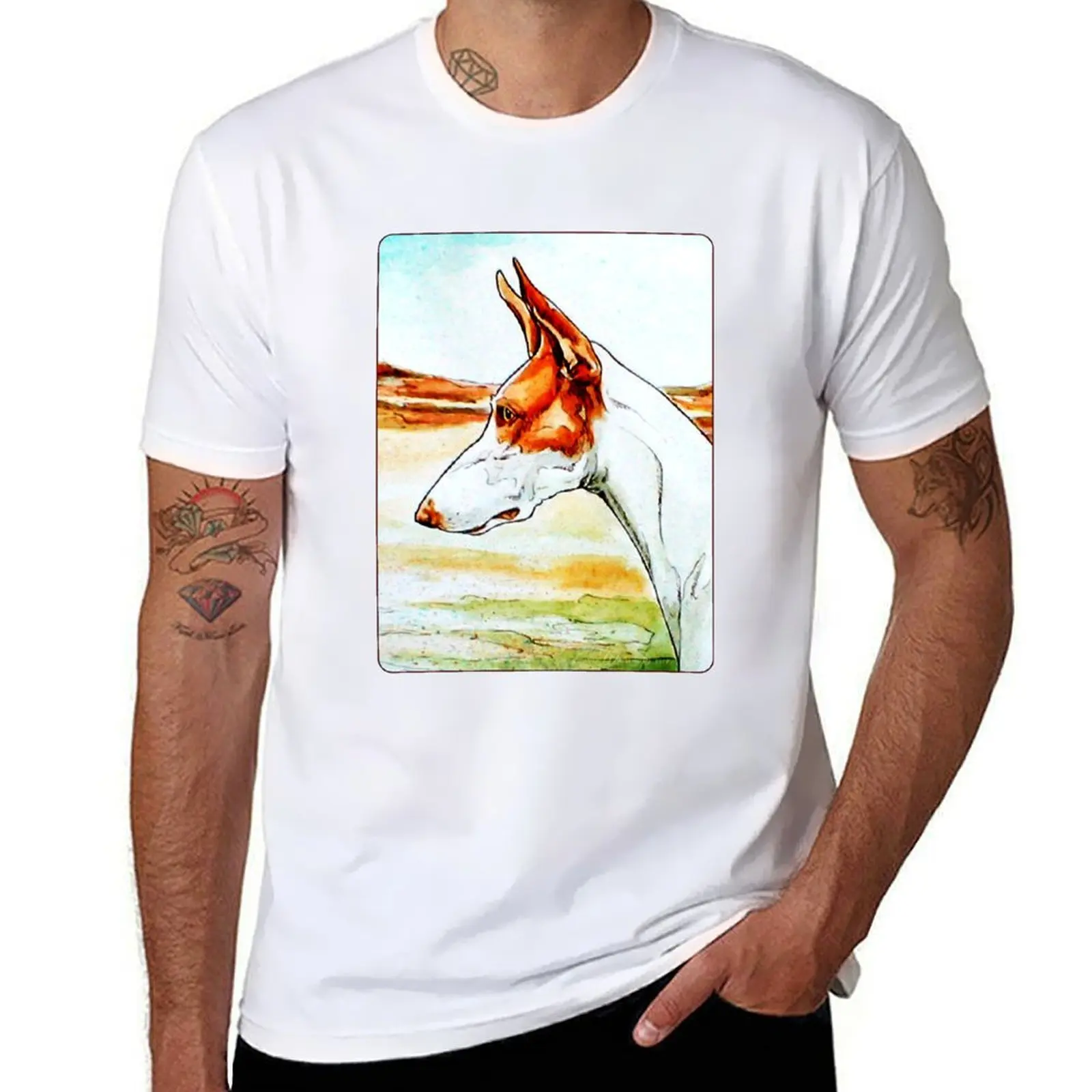 

Ibizan Hound. Watercolour. T-Shirt t shirts with prints man t shirt graphic man t shirt cotton high quality T-shirt