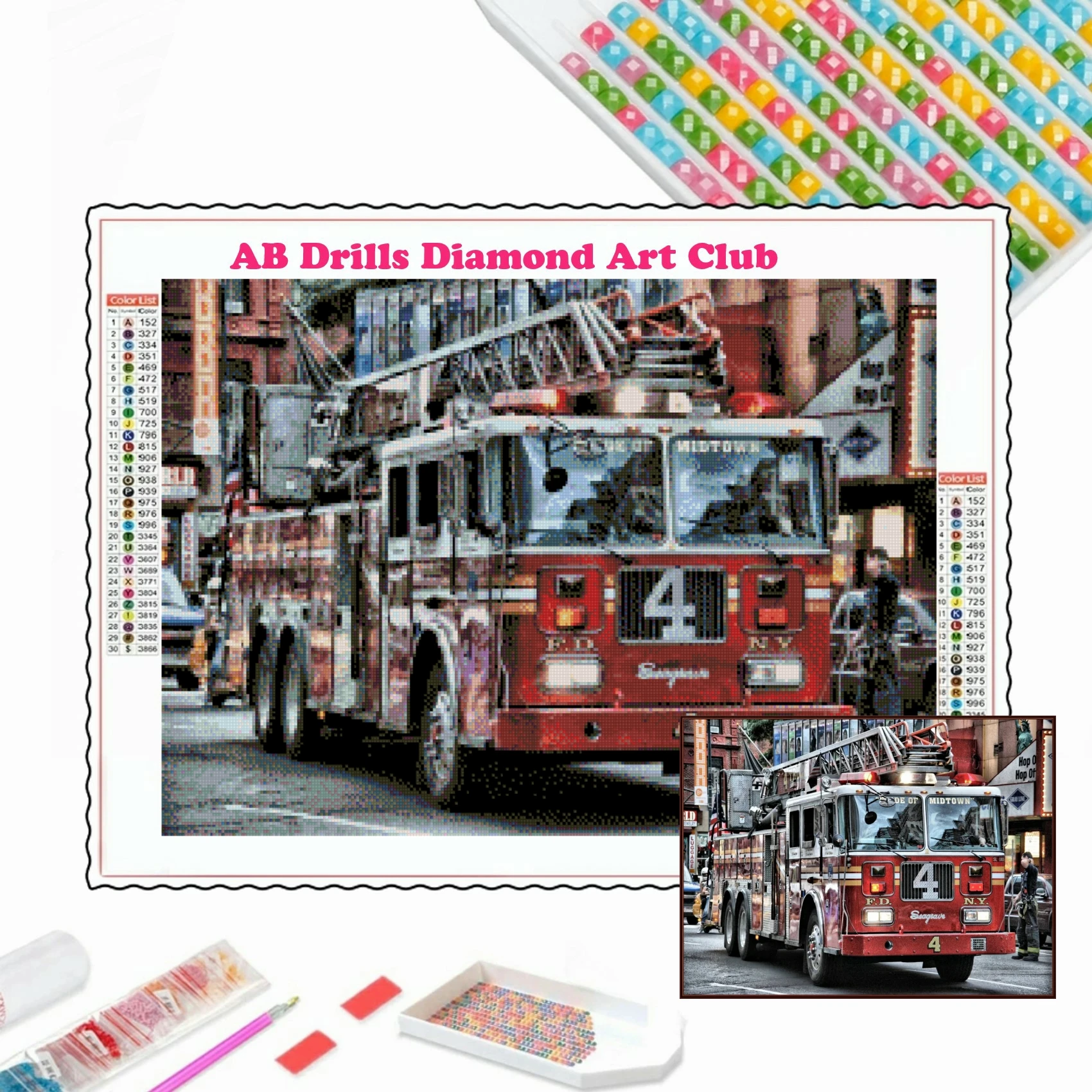 5D AB Drills Diamond Painting Fire Truck Rhinestone Cross Stitch Firefighter Embroidery Hobby Craft Home Decor Children's Gifts