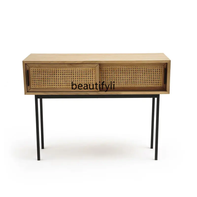 

Nordic Solid Wood Storage Sideboard Cabinet Household Living Room Rattan Homestay Hotel Japanese TV Cabinet