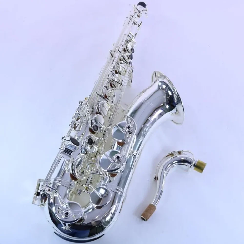 

High quality silver plated tenor saxophone, professional jazz instrument with bag and accessories
