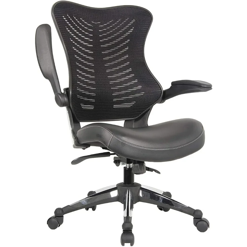 

Executive Ergonomic Computer Office Chair Back Mesh Bonded Leather Seat Flip-up Arms Lumbar Support Molded