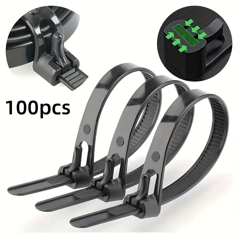 100pcs Quick Release Reusable Plastic Cable Zip Ties with Durable Nylon Wire Fasteners, Adjustable Bag Seals and Tag Fasteners