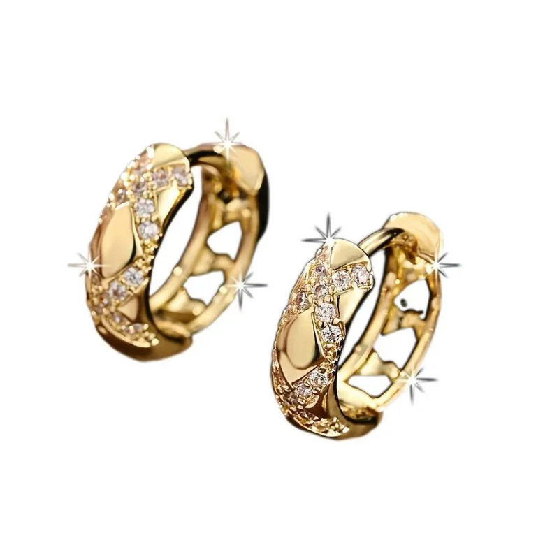 EVISPOL 18K Gold Plated Stainless Steel Round Circle Earrings for Women Cubic Zircon Star Hollow Hoop Earrings Piercing Jewelry