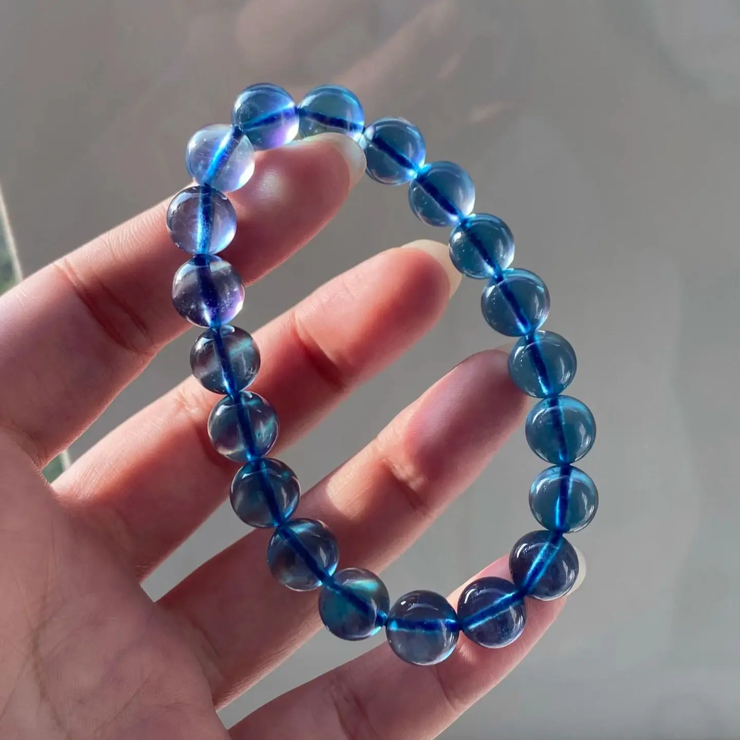 

9 мм натуральный синий аквамариновый браслет для женщин и мужчин, подарок для любви, целебные хрустальные круглые бусины, каменные ювелирные нити AAAAA