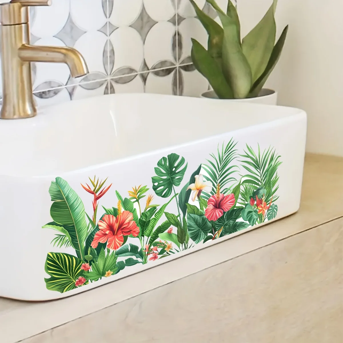 Tropical Flower Leave Botanical Wall Stickers Flower Floral Vine Border Wall Decals for Bedroom Bathroom Home Wall Decor
