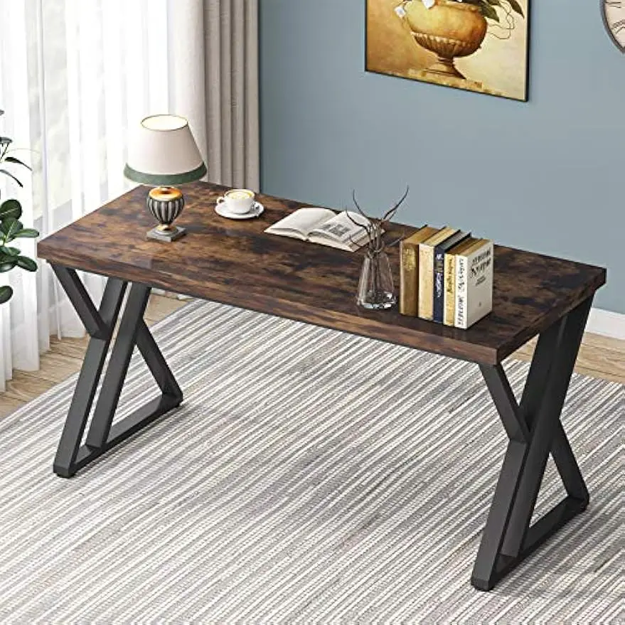 مكتب كتابة مقاس 55 بوصة، مكتب كمبيوتر بأرجل معدنية صلبة وطاولة خشبية، مكتب دراسة للطلاب، محطة عمل للمكتب المنزلي #4