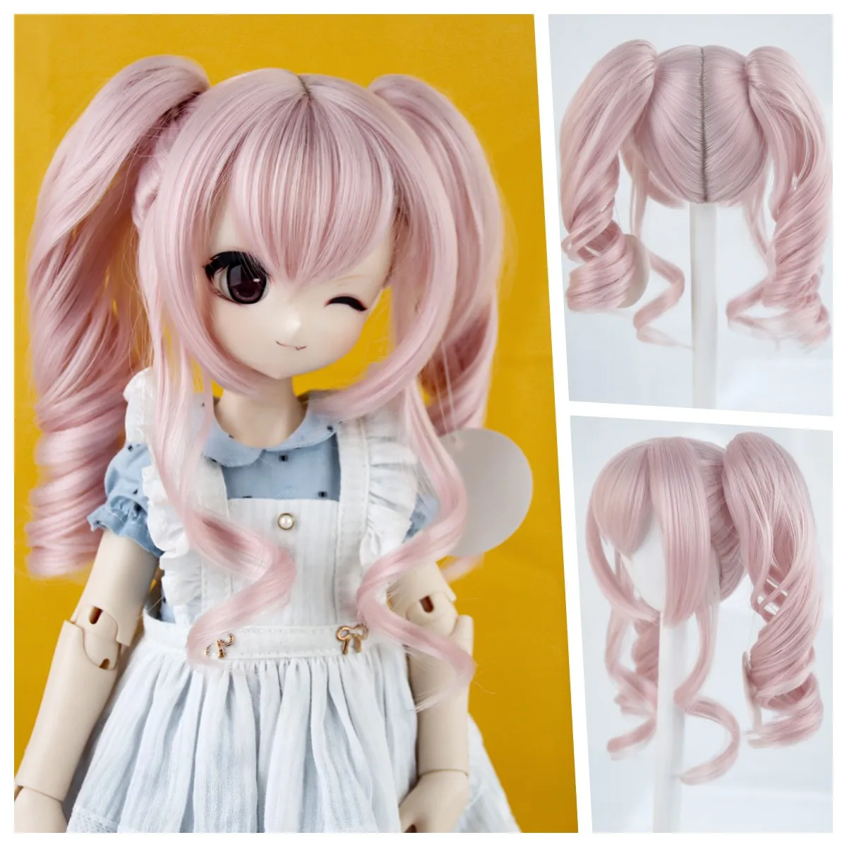 

AIDOLLA BJD Wigs 1/3 SD MSD Doll Hair 8-9'' Head Pink Pigtails Braid With Bangs Synthetic Wig For Dollfie Doll Accessories DIY