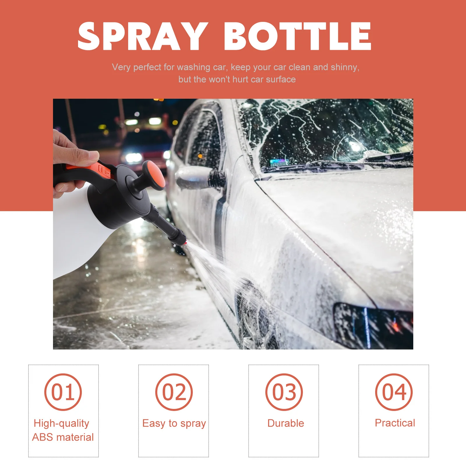 

1Pcs Car Washing Pot Durable Reusable Lightweight ABS Material for Car Cleaning Gardening Planting Manual Washing Spray Bottle