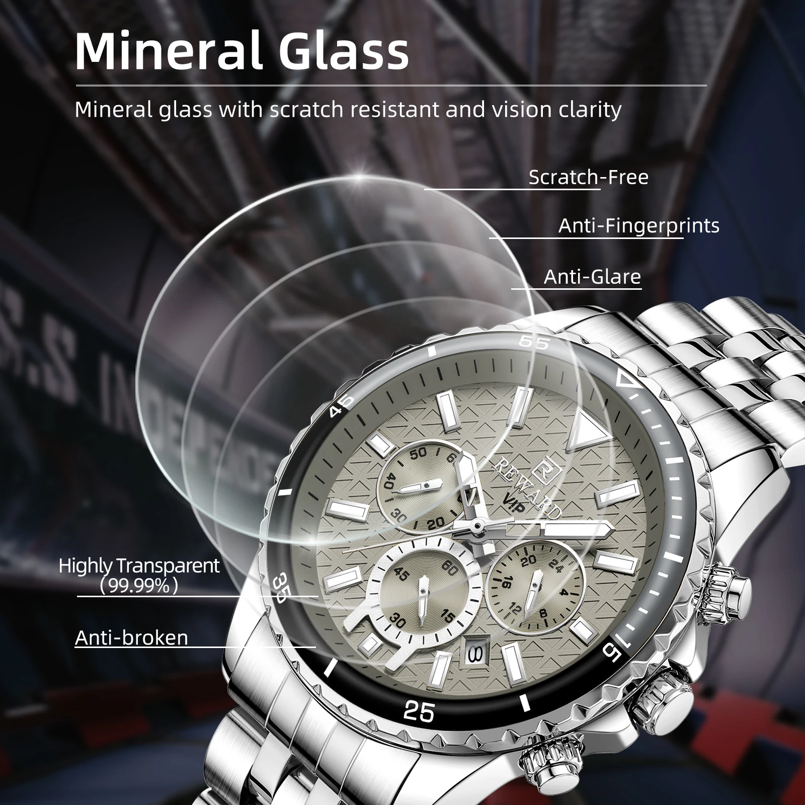 REWARD Mens Watches for Man Fashion Quartz Wristwatch Calendar Luminous Waterproof Chronograph Sport Wrist Watch