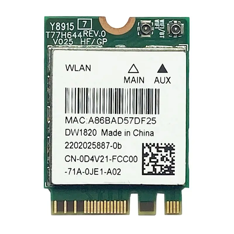 

Беспроводная сетевая карта 3X DW1820 QCNFA344A, двухдиапазонная, 2,4G+5G, гигабитная, Bluetooth 4.1, NGFF, поддерживает 802.11AC