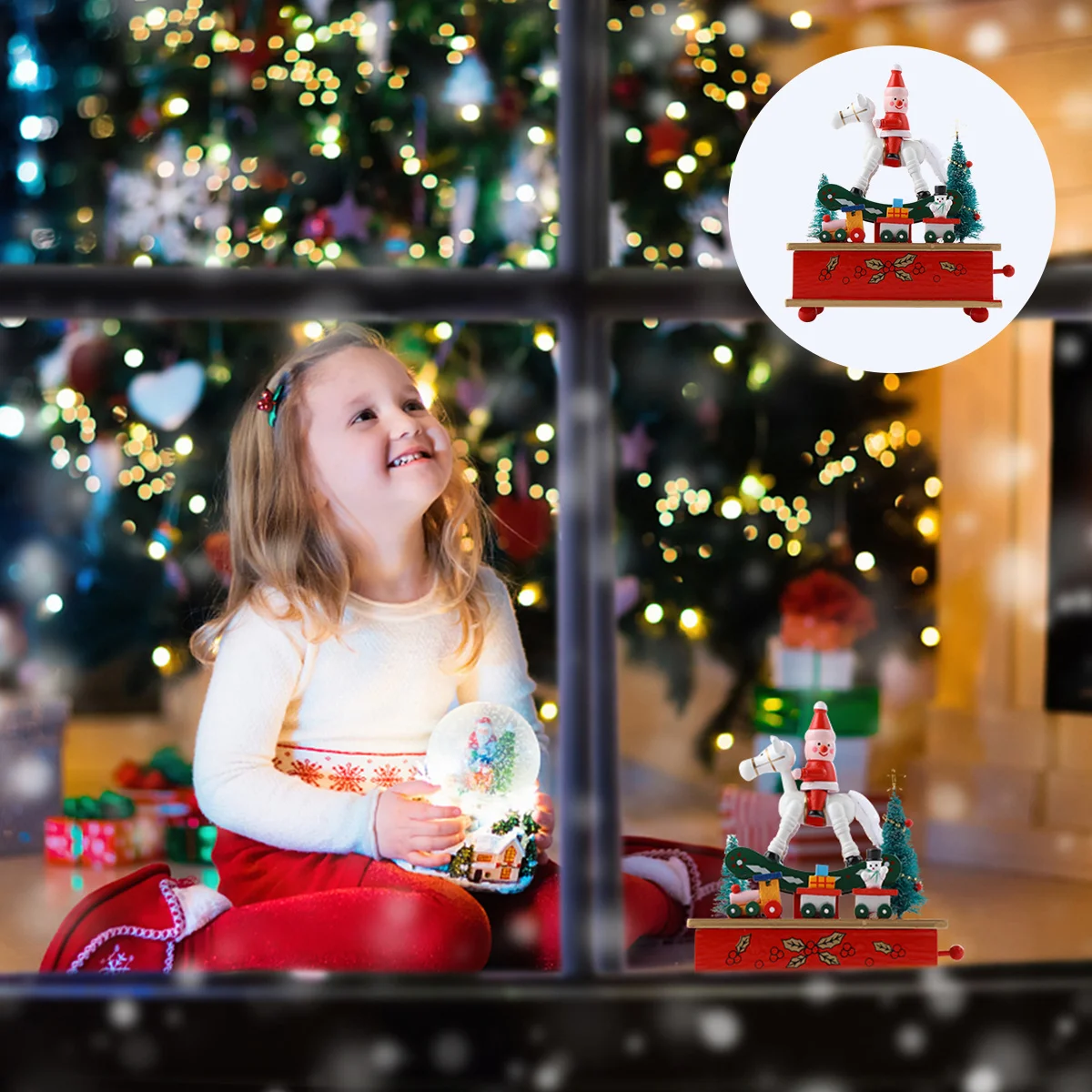 

Wooden Christmas Music Box Adorable Holiday Decor Long-Lasting Performance Portable for Child Room Study Home Office Use