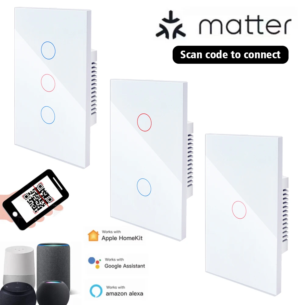 Matter smart switch Alexa Google Intelligent Control Scan QR Code per collegare l\'interruttore della luce tattile nessuna APP richiesta