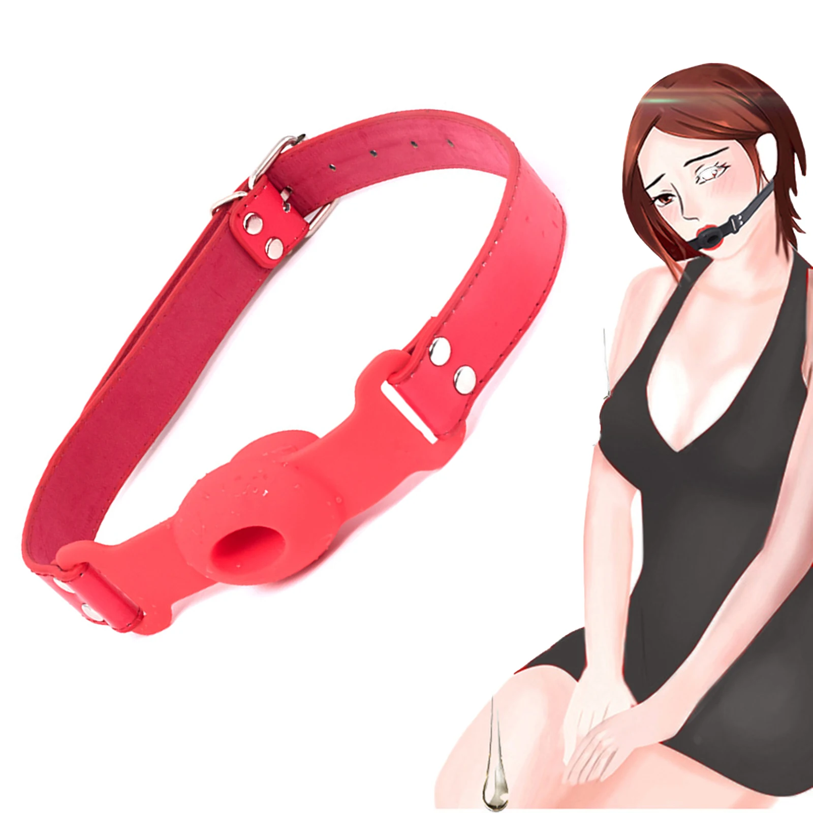 LILUPLAY متعة سيليكون الفم الكمامة تصميم جوفاء مع اللعاب المتدفقة الجلود المعبرة الكرة SM معاقبة القسري افتتاح الفم BDSM