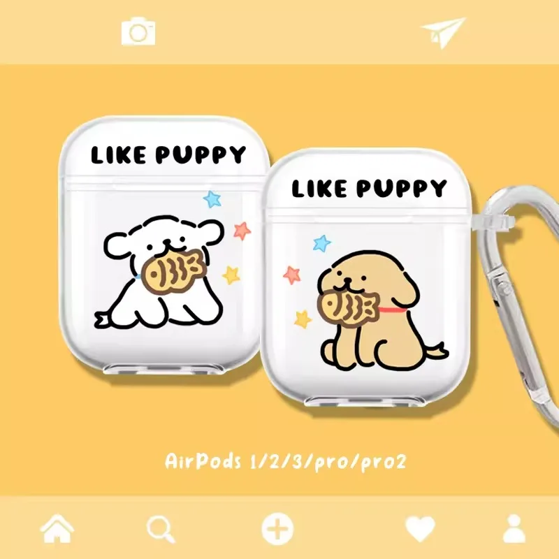 

Earphone Case for AirPods Pro 2 Transparent Dog Puppy Case for AirPods 3 AirPod 1/2 Soft Silicone Protective Cover Box Keyring