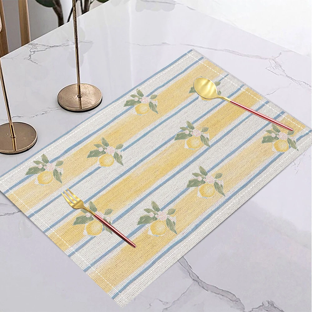 Ocean Theme Table Mat Placemats Yellow And White Stripes With Red Crab Illustration For Dining Table Decor Nautical Vibe view 3
