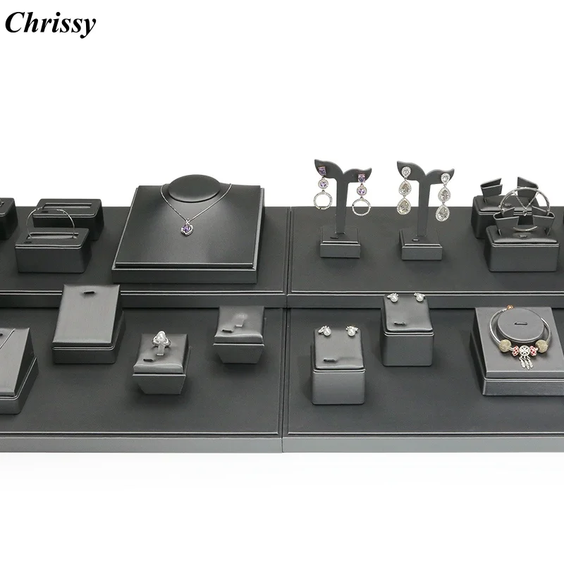 

Темно-серая подставка для ювелирных изделий из матовой кожи для колец, серег, ожерелий, подвесок, браслетов, подставка для хранения и демонстрации