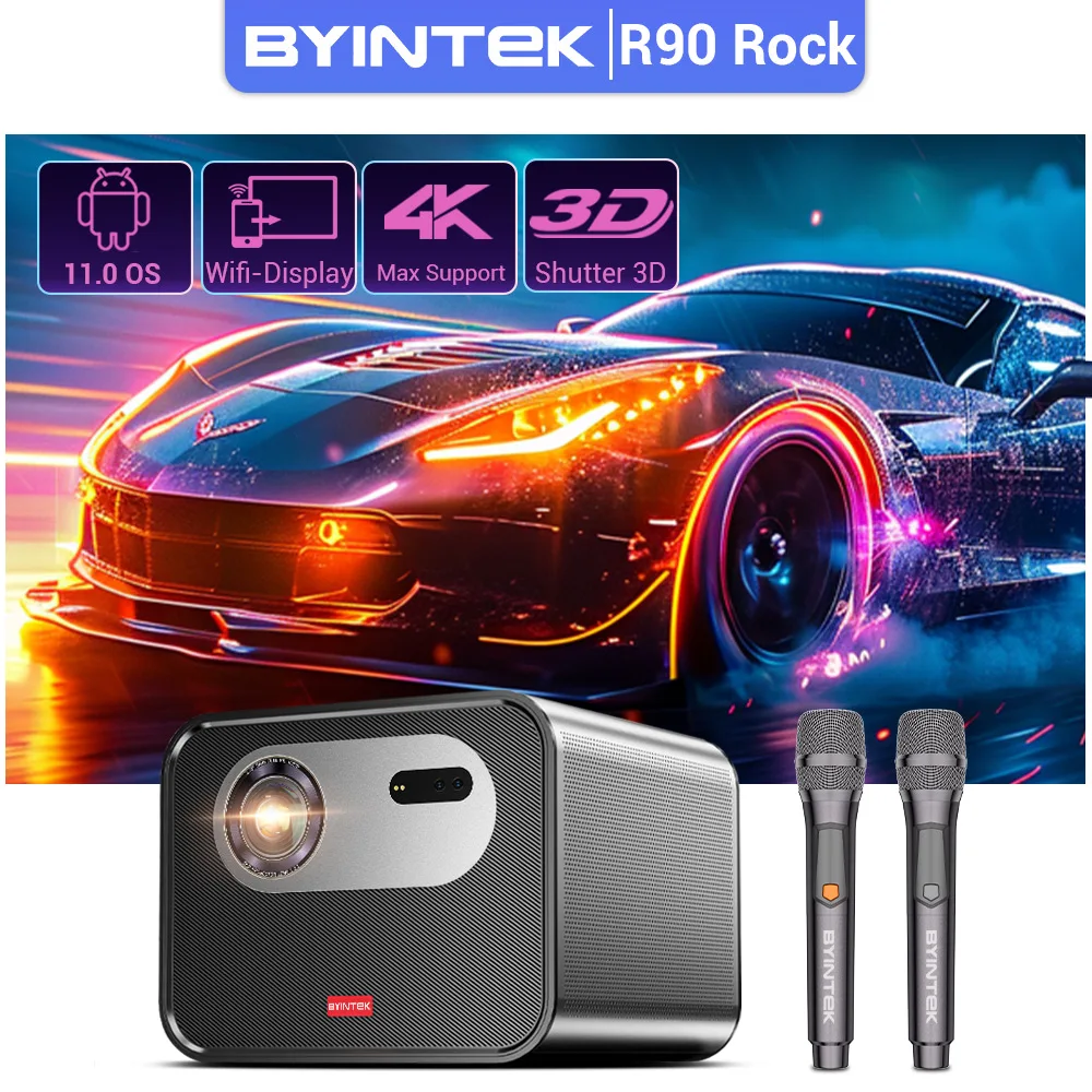 

BYINTEK R90 Rock Full HD 1080P DLP Projector 2200 ANSI Lumens Android TV 11.0 3D 4K Supported Smart Home Theater Projector