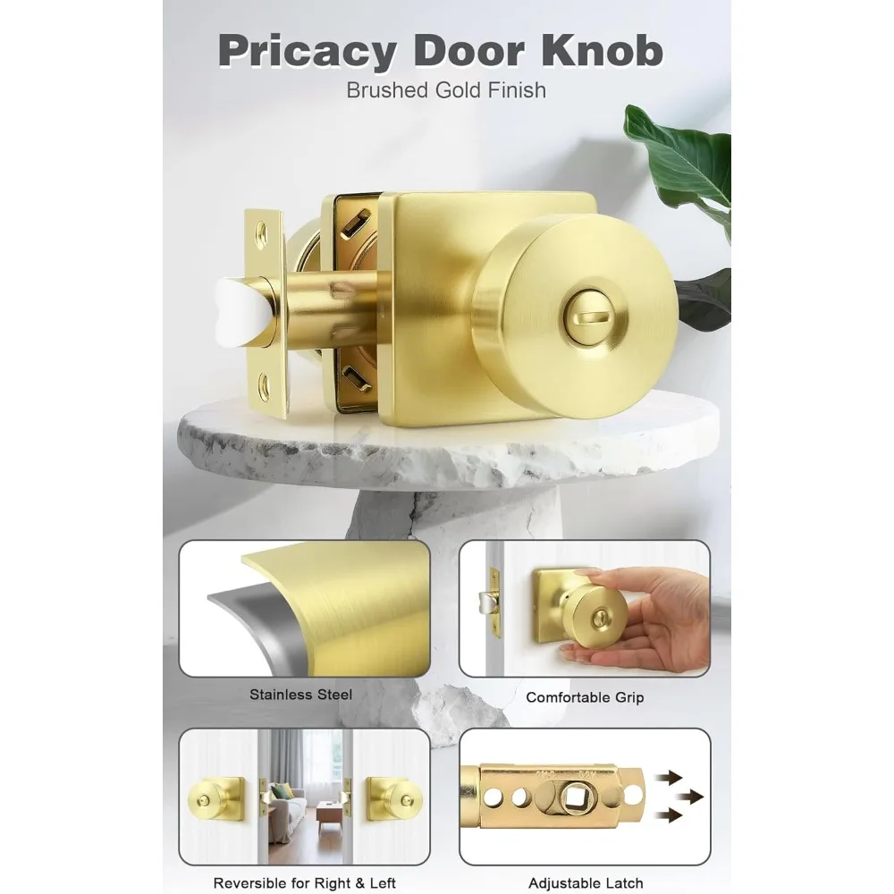 مقابض الأبواب الداخلية بدون مفتاح، 4 عبوات من مقابض أبواب الخصوصية، قاعدة مربعة كلاسيكية لغرفة النوم والحمام، نعل دخول آمن بدون مفتاح #2