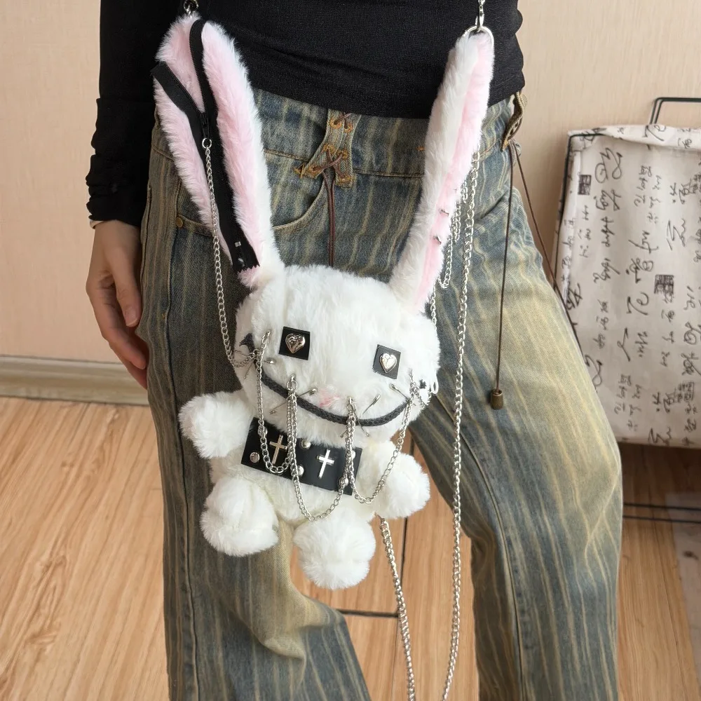 

Punk Style White Rabbit Plush Bag Women's Chain Shoulder Bag Spice Girl Subculture Doll Bag
