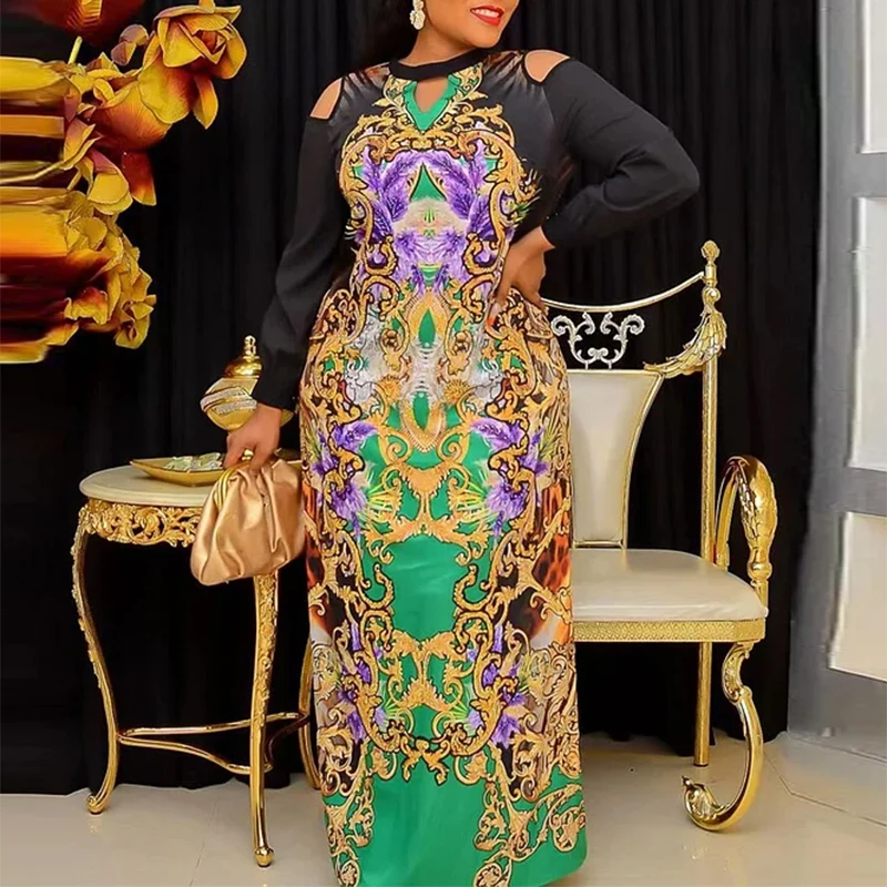 

Plus Size 5XL VONDA Women Bohemian Maxi Dress 2026 Vintage Printed Party Sundress Sexy Off Shoulder Long Sleeve Vestidos Robes