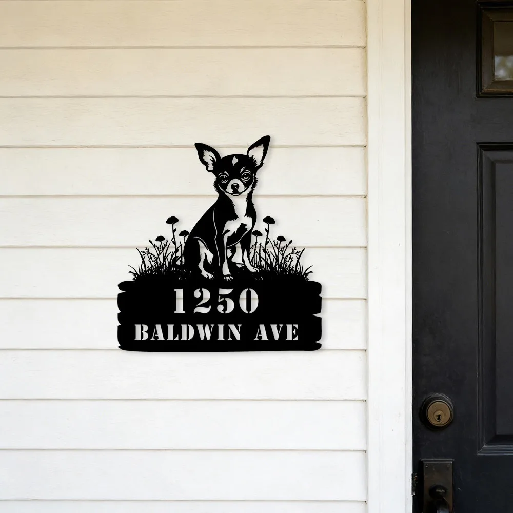 1Pcs Fashion Unique Custom Chihuahua Metal Wall Address Sign Waterproof Durable Decor For Sweet Home Dog Lovers