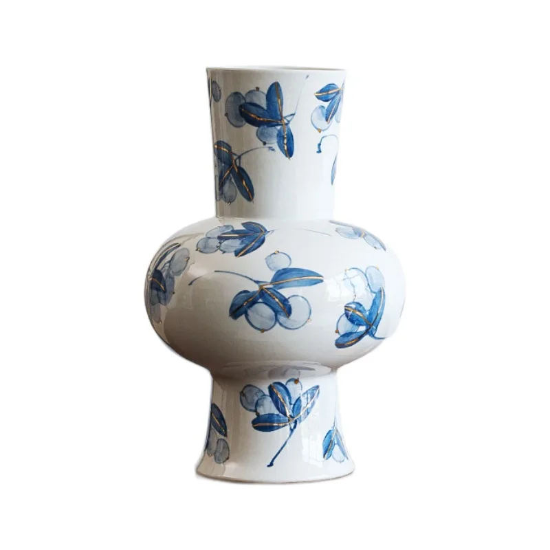 Lantern ceramic vase retro Chinese blue and white porcelain ornament light luxury high sense living room large vase