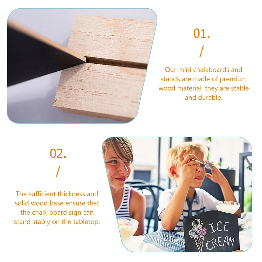

12Pcs Mini Chalkboard Signs Double Sided Small Blackboards Stable Wood Base Table Display for Weddings Restaurants Buffets