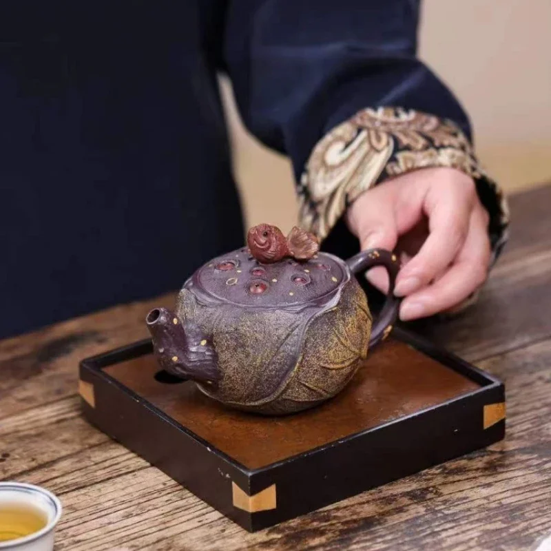 Yixing Raw Ore Purple Clay Teapot Goldfish Lotus Seed Pot Creative Boutique Biomimetic Pot Kung Fu Tea Set Teapot